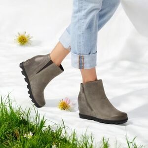 Sorel Ash Brown Joan Of Artic Wedge 2 Ankle Zip Winter Boots Full Grain Leather